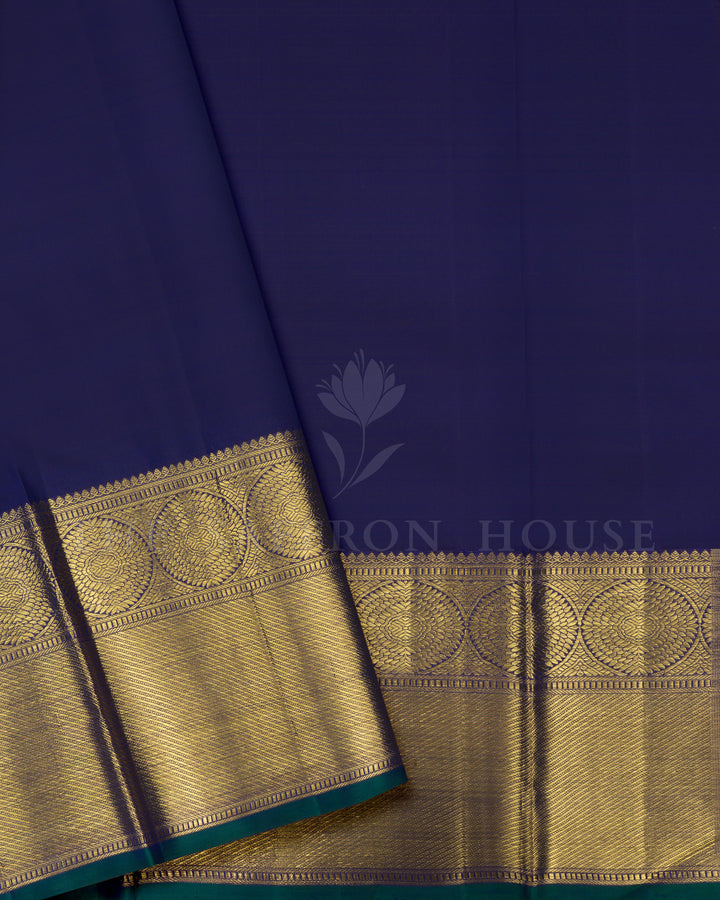 Dark Pink And Navy Blue Handwoven Kanjivaram Silk Saree - TSH5040