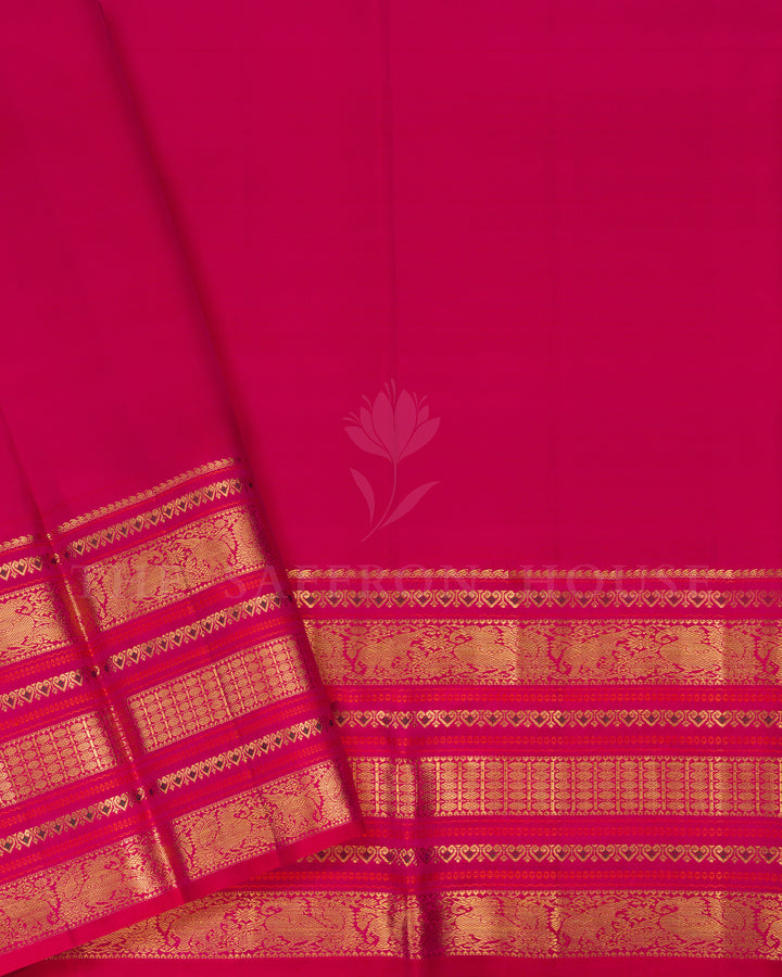 Deep Bottle Green And Rani Pink Handwoven Kanjivaram Silk Saree - TSH2506035
