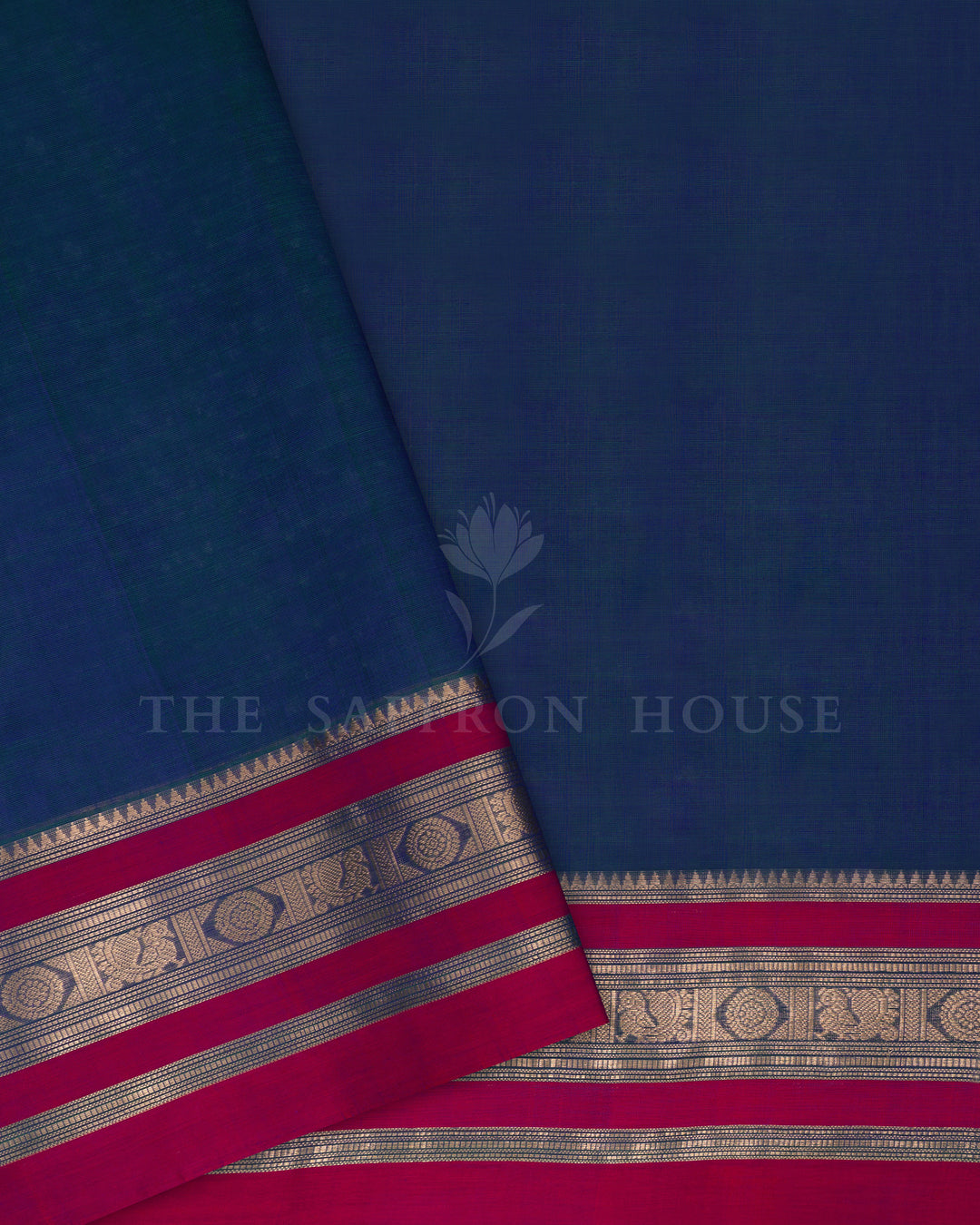 Peacock Blue And Magenta Pink Cotton Silk Saree - TSH110042