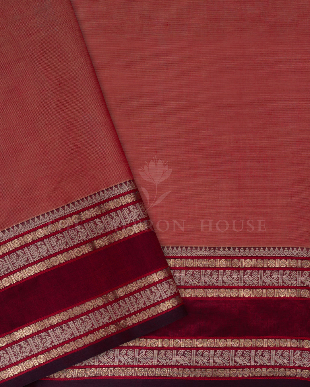Light Rust Orange And Maroon Cotton Silk Saree - TSH110032
