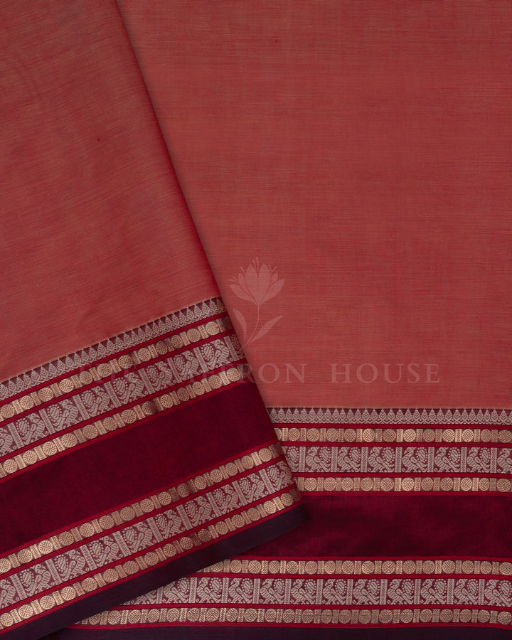 Light Rust Orange And Maroon Cotton Silk Saree - TSH110032