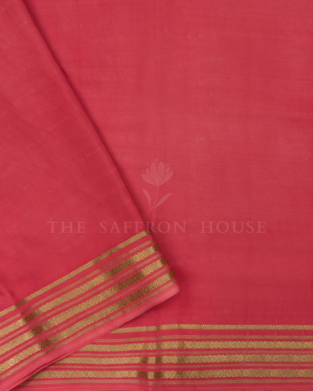 Coral Pink Eco-Printed Mysore Silk Saree - TSH2506095