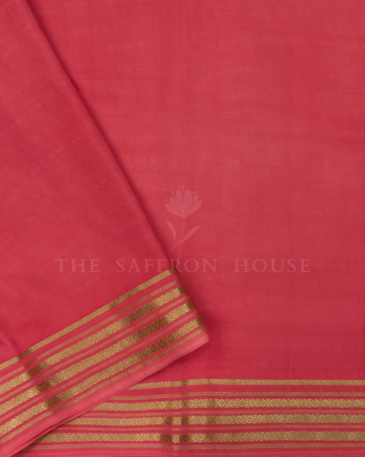 Coral Pink Eco-Printed Mysore Silk Saree - TSH2506095