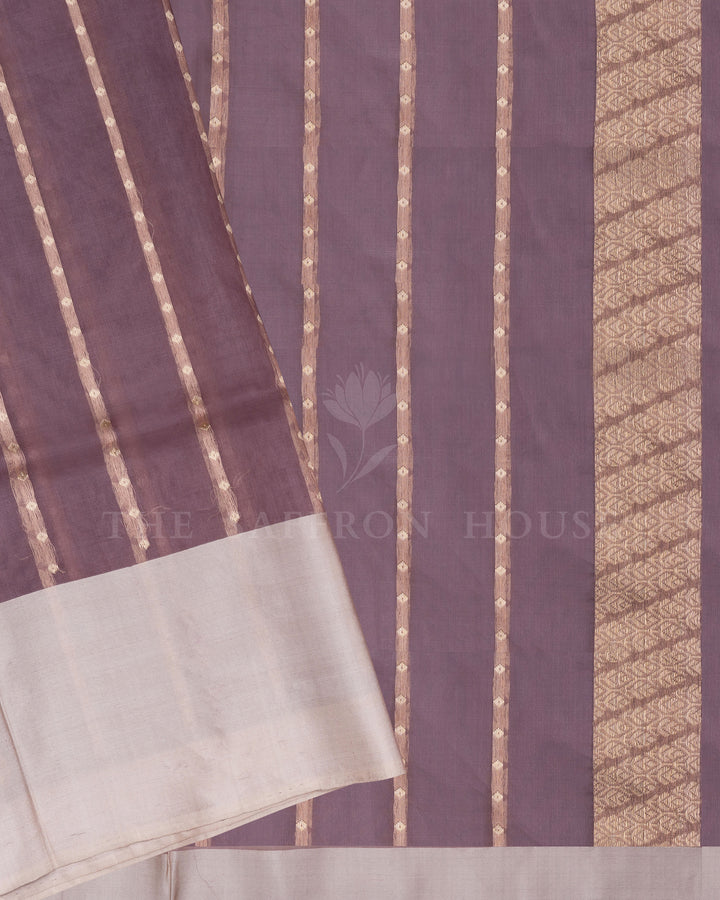 Mauve And Beige Gold Handwoven Organza Banarasi Saree - TSH110077