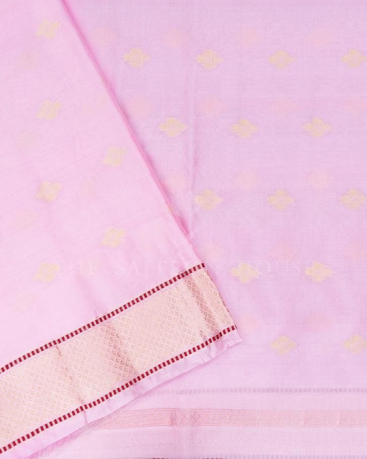 Mustard Yellow And Baby Pink Handwoven Organza Banarasi Saree - TSH110082