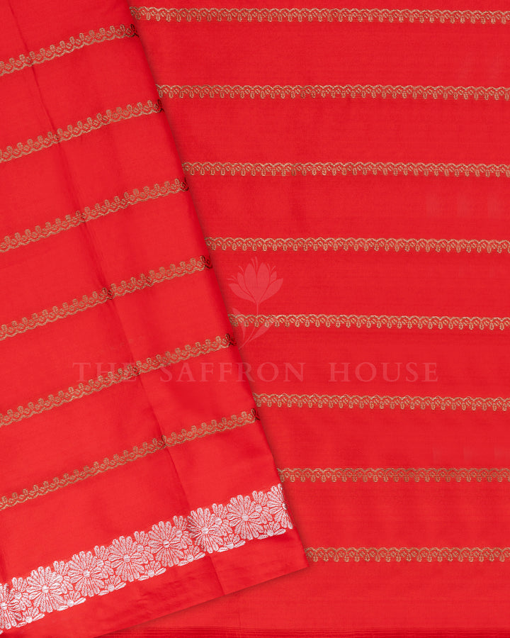 Orange Handwoven Banaras Silk Saree - TSH2506164
