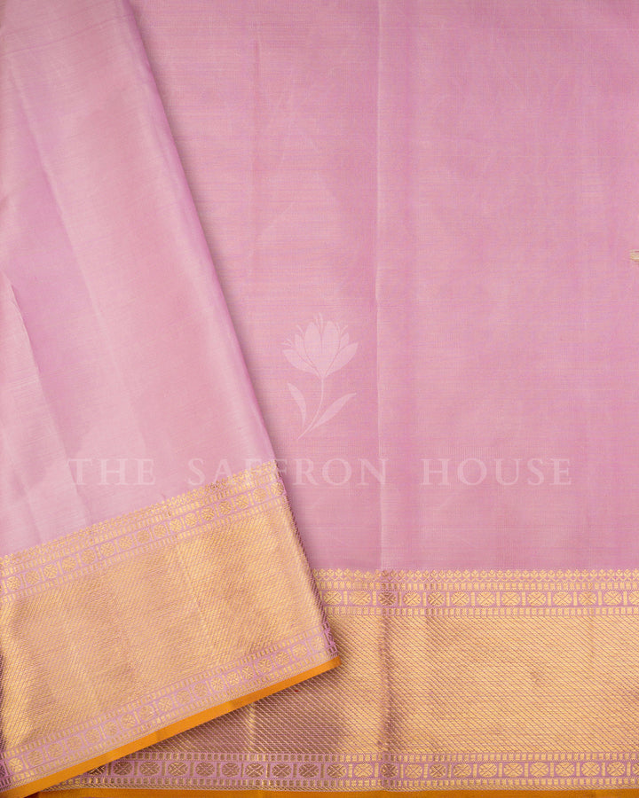 Lilac Kanchivaram Silk Saree with Floral Jaal Weave & Gold Zari Border