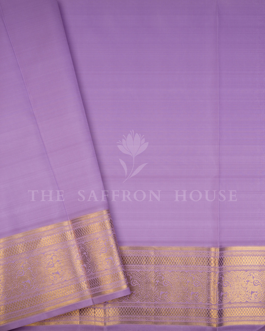 Lavender Kanchivaram Silk Saree with Woven Peacock Motif Border
