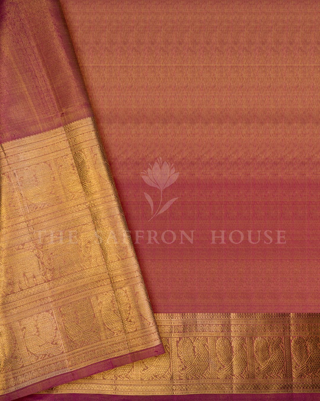 Rustic Gold Kanchivaram Silk Saree with Peacock Motif Border & Diamond Weave Pallu