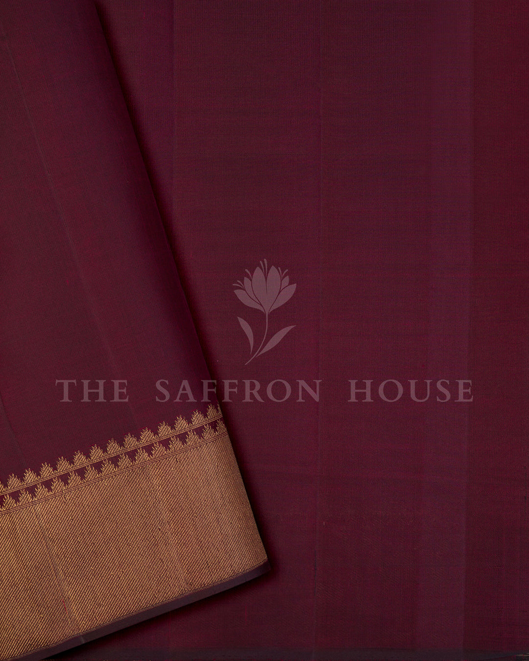 Maroon Kora Kanchi Silk Saree with Diagonal Ikat Chevron Weave