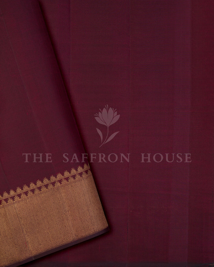 Maroon Kora Kanchi Silk Saree with Diagonal Ikat Chevron Weave