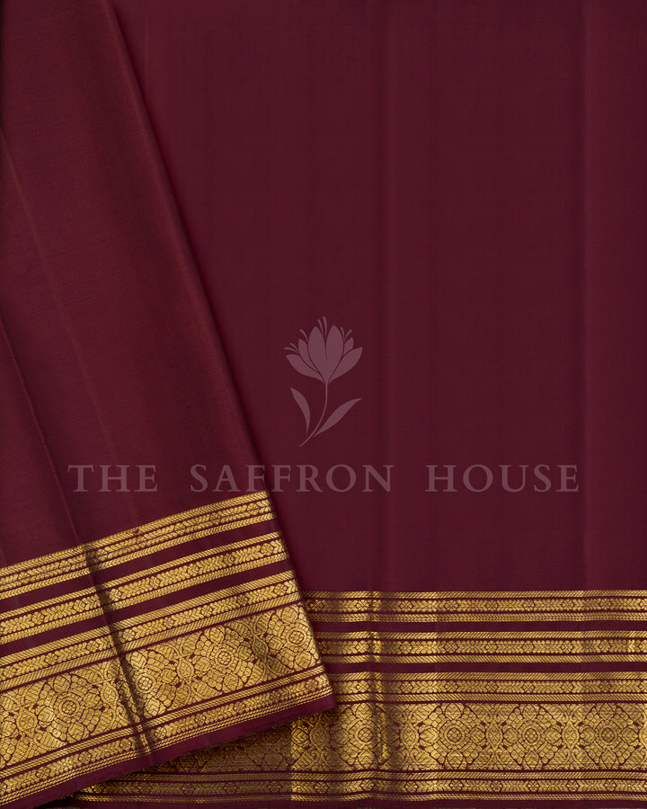 Yellow Korvai Kanchivaram Silk Saree with Scattered Zari Buti & Maroon Border