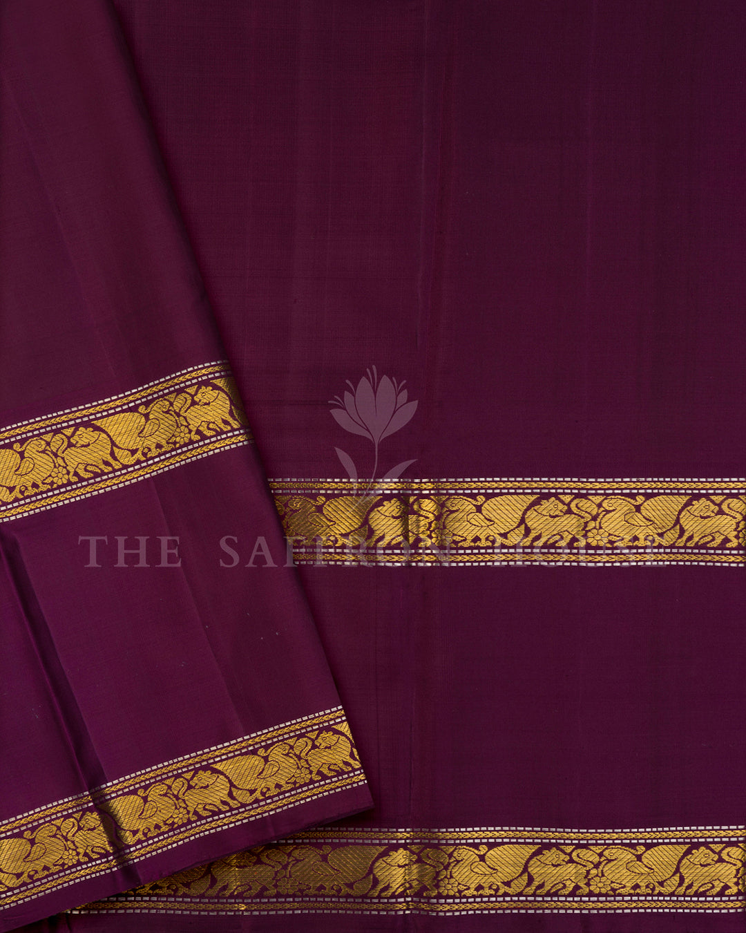 Turquoise Korvai Kanchivaram Silk Saree with Scattered Zari Buti & Wine Yali Border