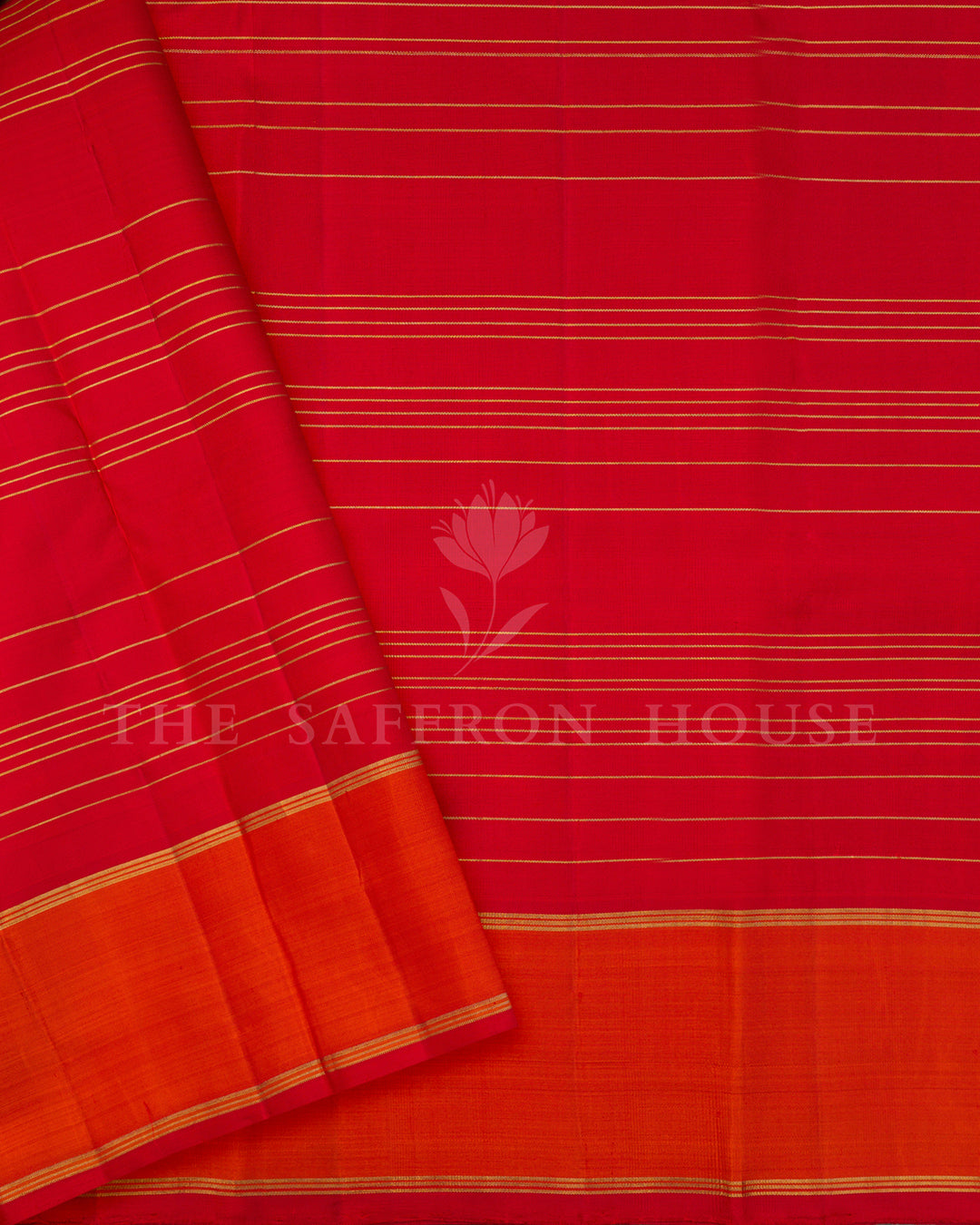 Purple and Navy Striped Kanchivaram Silk Saree with Orange Zari Border