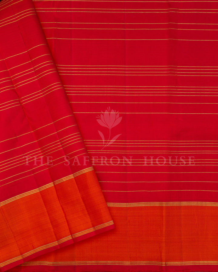 Purple and Navy Striped Kanchivaram Silk Saree with Orange Zari Border