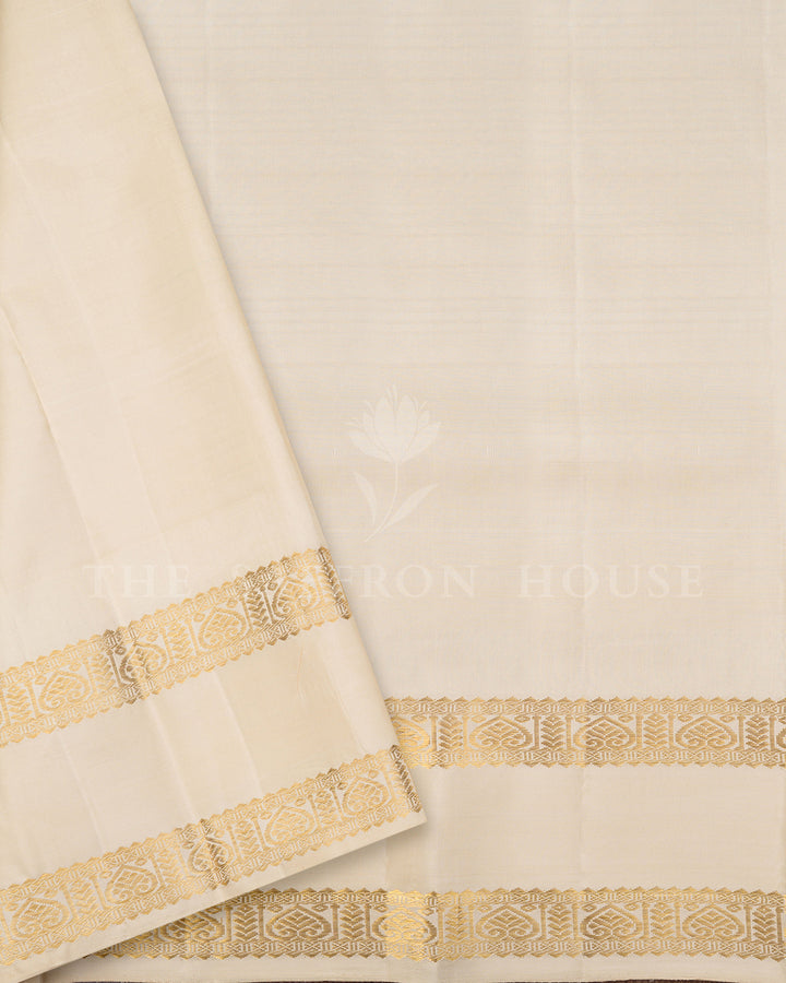 Green Tartan Check Kanchivaram Silk Saree with Cream Zari Border