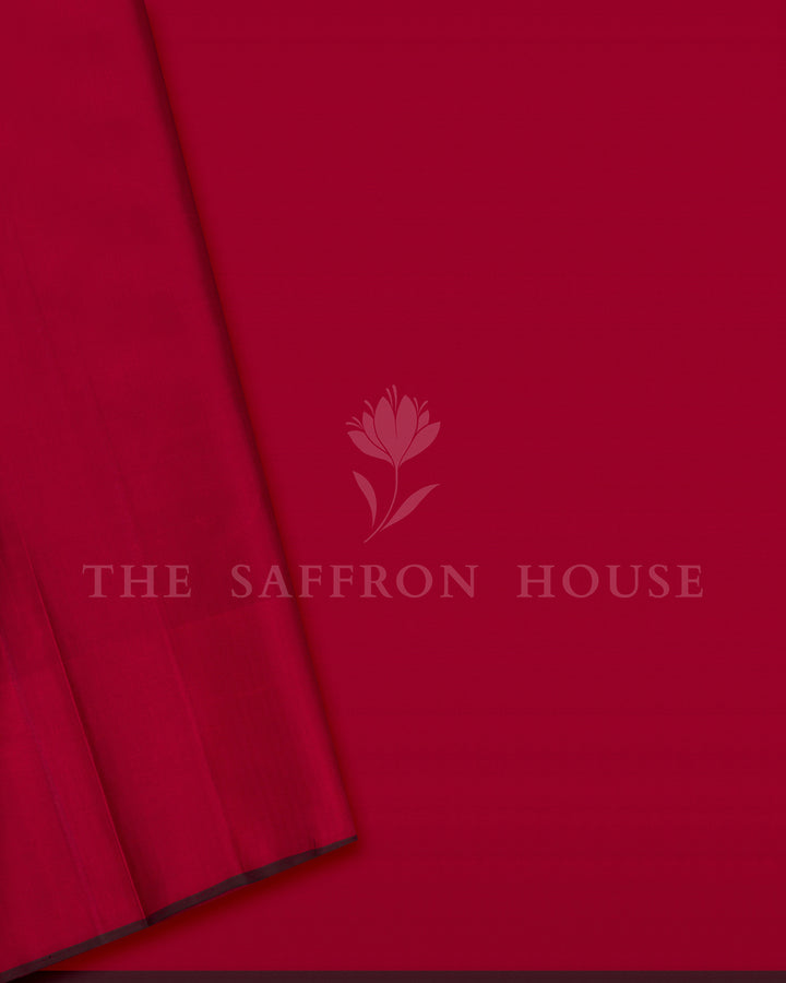 Navy Blue and Mustard Checked Kanchivaram Silk Saree with Red Border