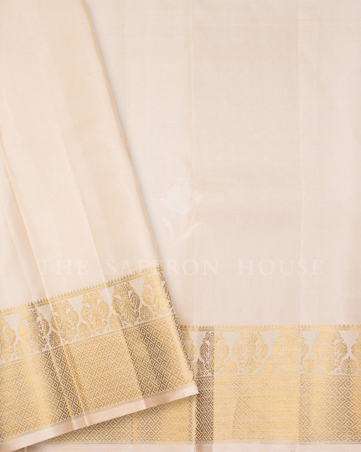 Orange Kanchivaram Silk Saree with Gold Zari Paisley Buttis, Dense Zari Pallu