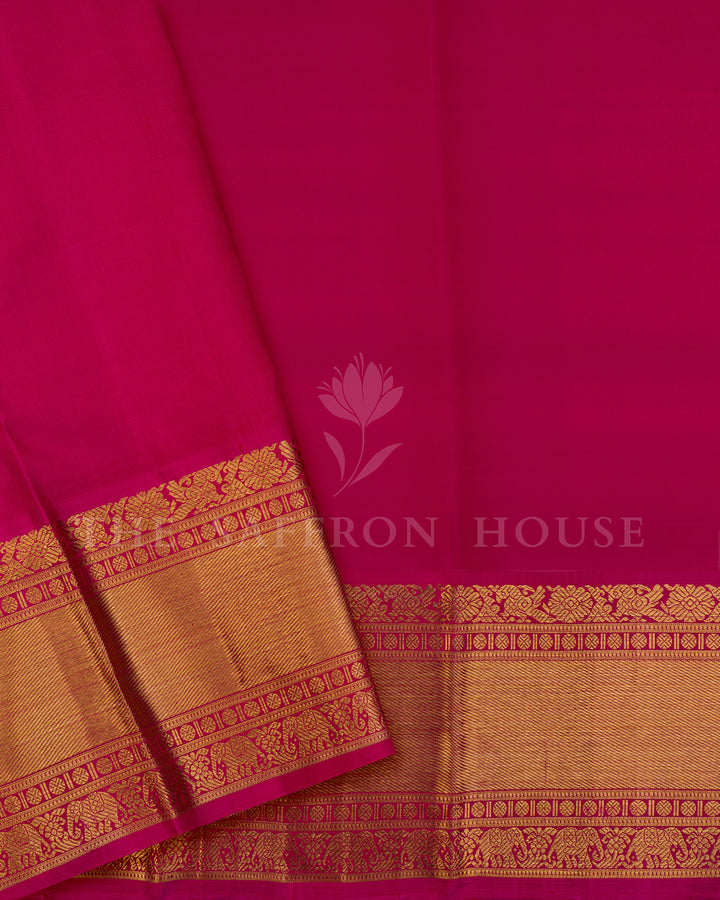 Baby Pink Kanchivaram Silk Saree with Zari Floral Jaal, Magenta Pallu with Elephant Motifs