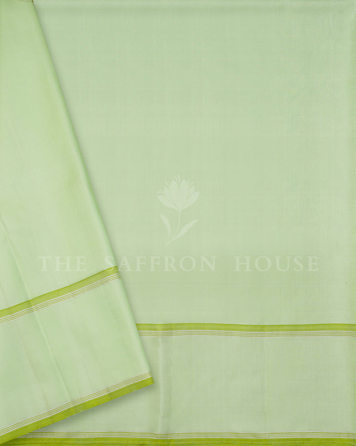 Black Tartan Check Kanchivaram Silk Saree with Green Border, Pastel Green Pallu