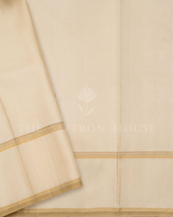 Mustard Tartan Check Kanchivaram Silk Saree with Gold Border, Cream Pallu