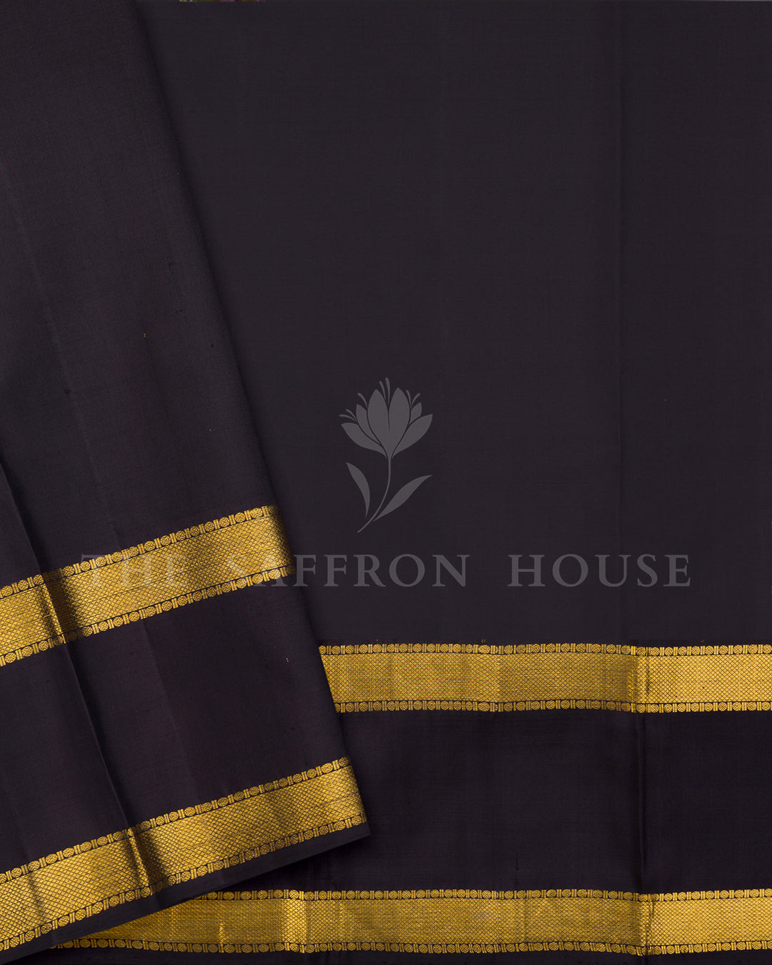 Green Kanchivaram Silk Saree with Gold Zari Check Weave, Black Border