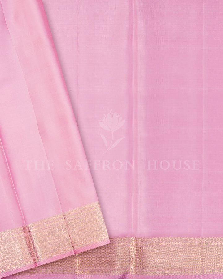 Mauve Kanchivaram Silk Saree with Gold Zari Paisley Buttis, Gold Border