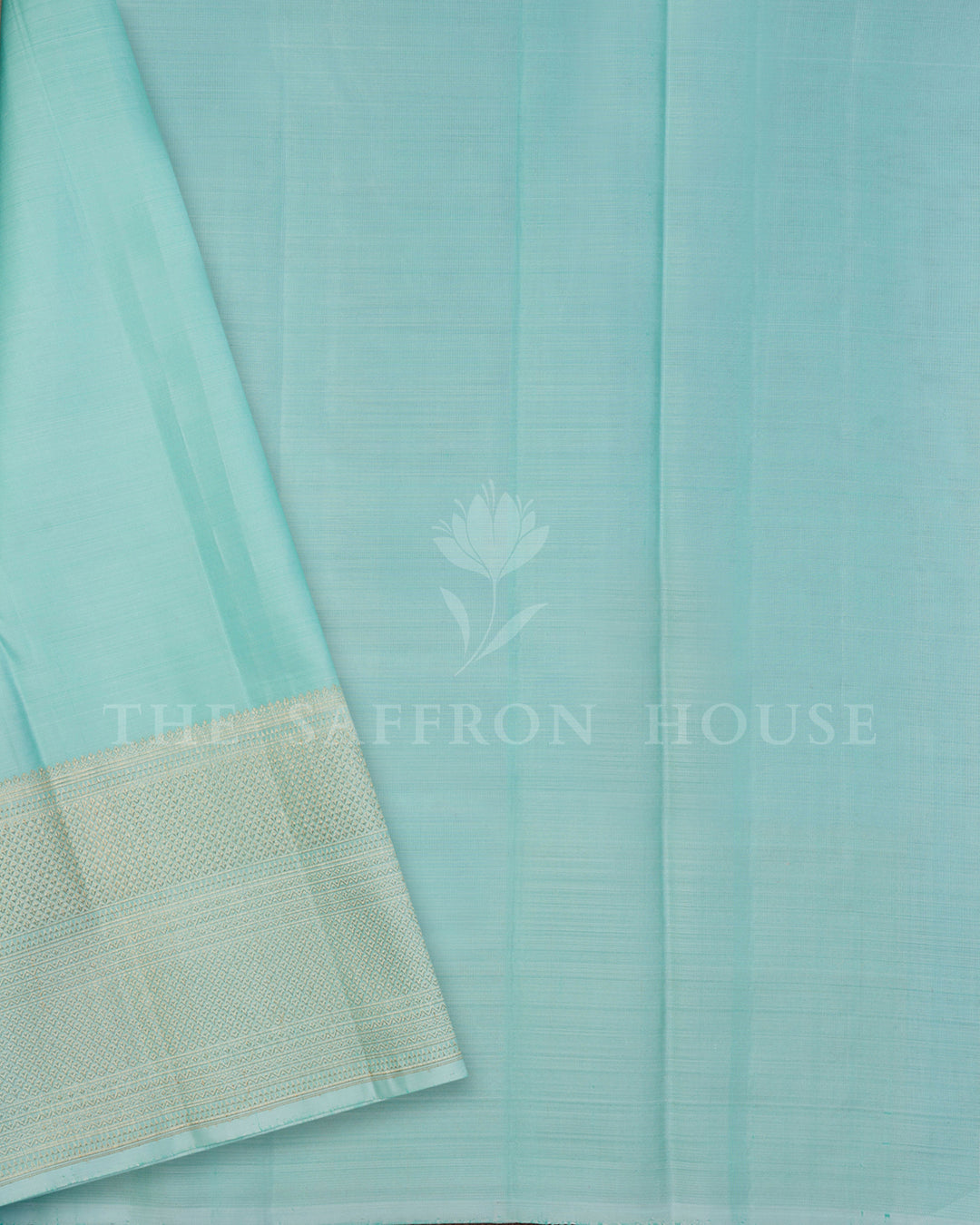 Mint Green Kanchivaram Silk Saree with Zari Diamond Lattice, Self-Tone Border