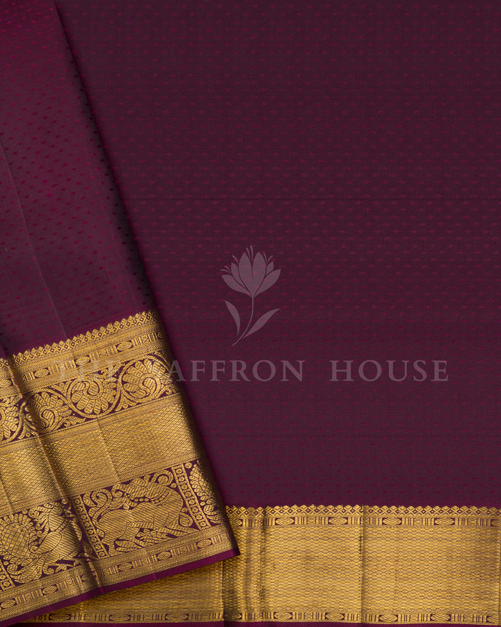 Red Kanchivaram Silk Saree with Diagonal Zari Stripes, Wine Gold Border