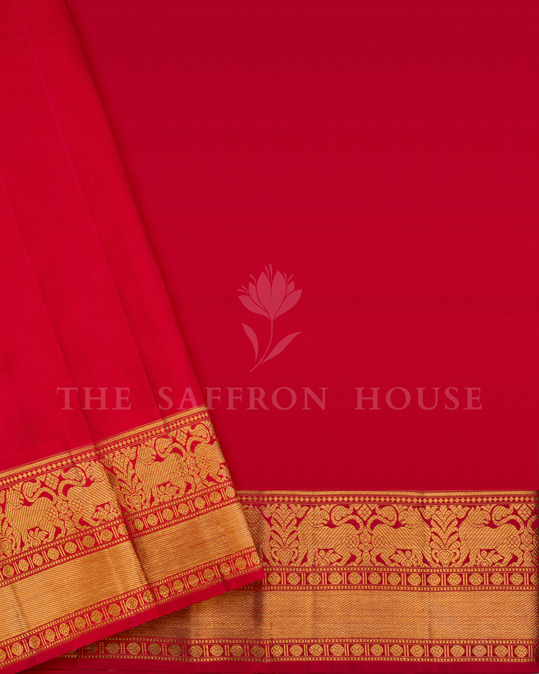 Powder Blue Kanchivaram Silk Saree with Zari Floral Jaal, Red Border with Elephant Motifs
