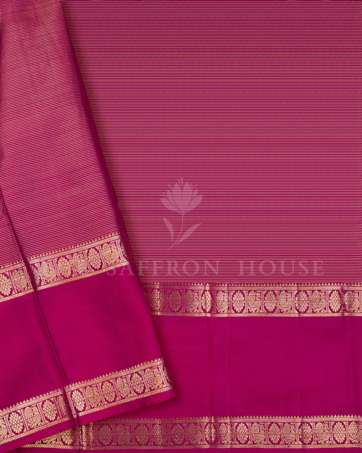 Magenta Kanchivaram Silk Saree with Zari Leaf Jaal, Peacock Border with Diamond Lattice Pallu