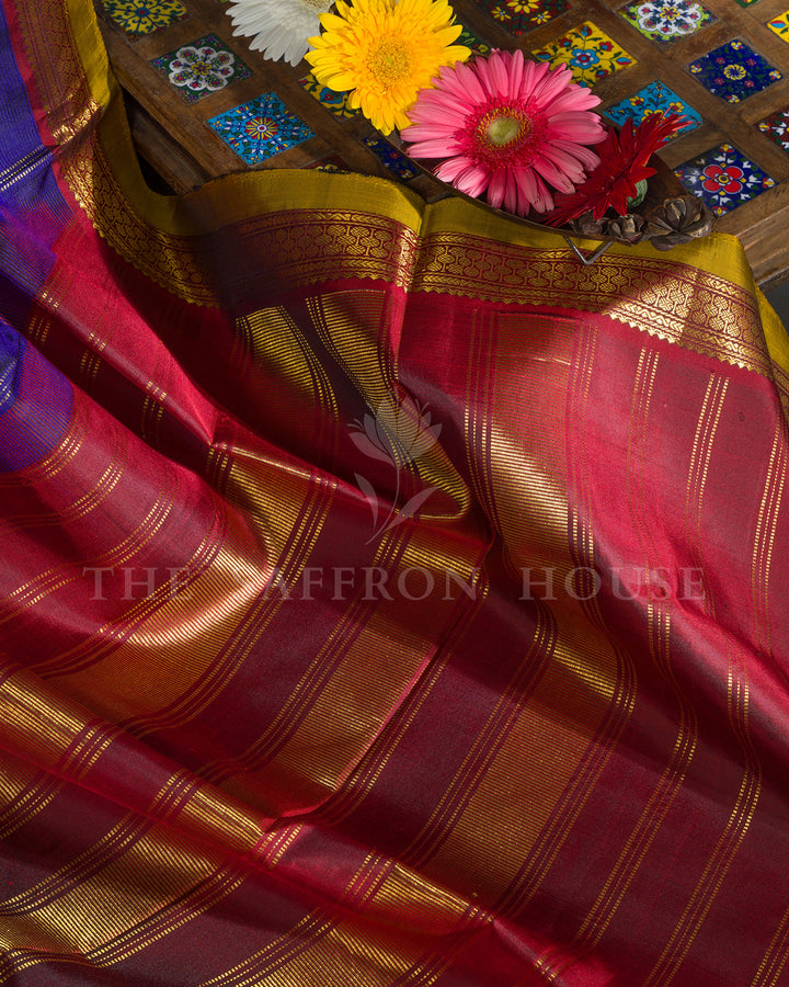 Royal Blue Hand Embroidered Kanchivaram Silk Saree