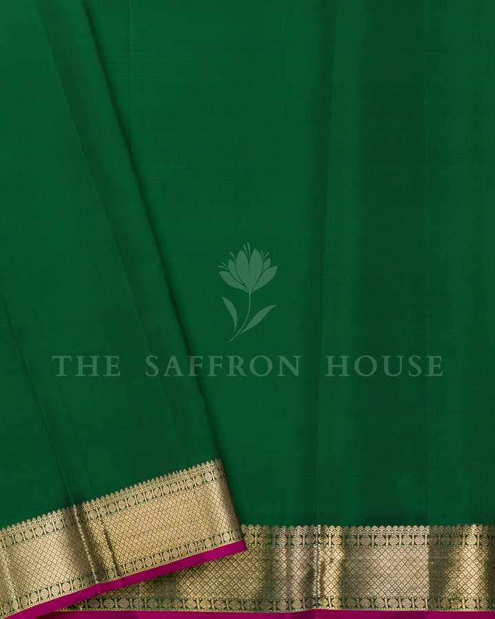 Bottle Green Kanchivaram Silk Saree with Zari Checks