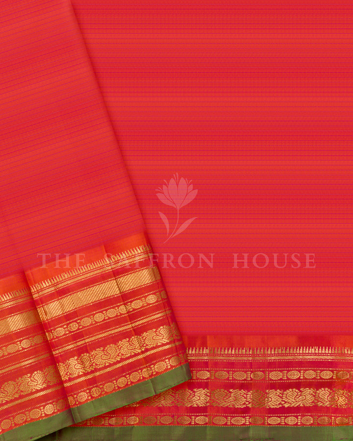 Magenta & Coral Gadwal Silk Saree