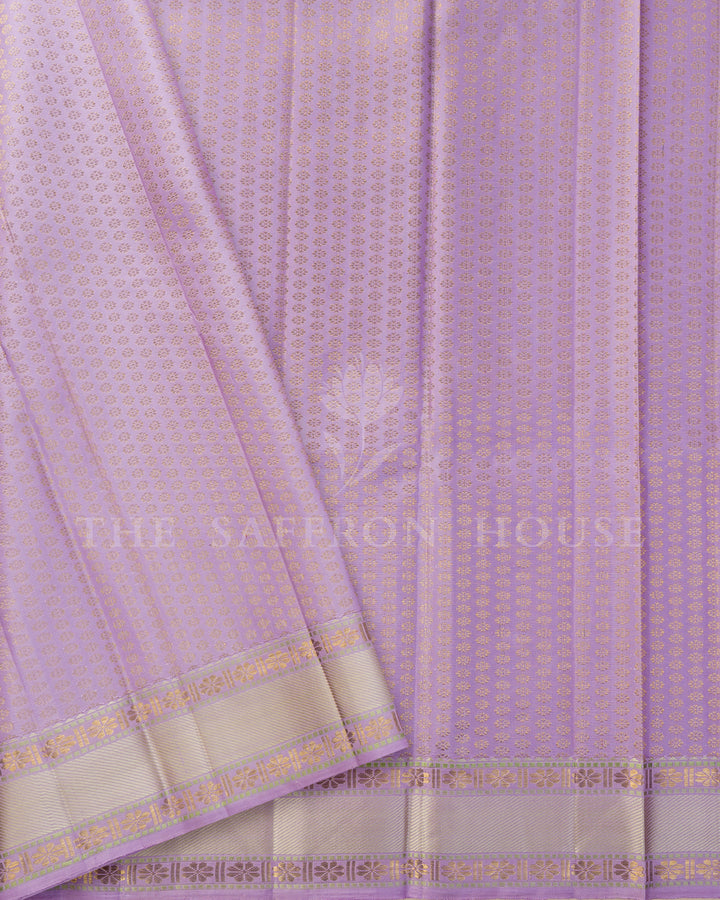 Lavender Kanchivaram Silk Saree with Floral Jaal – view 5