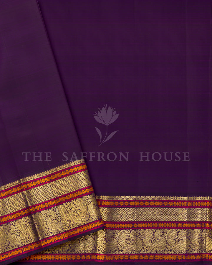 Aqua Blue & Purple Kanchivaram Silk Saree – view 5