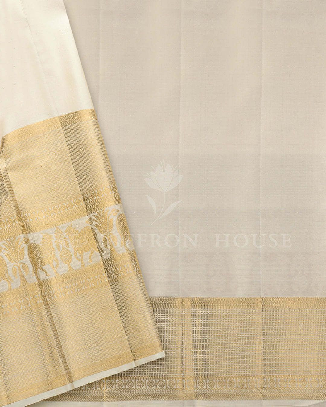 Cream Kanchivaram Brocade Silk Saree – view 5