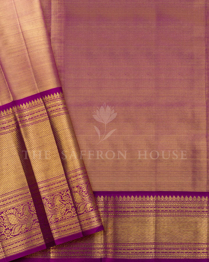 Purple Zari Lines Brocade Kanchivaram Silk Saree – view 5