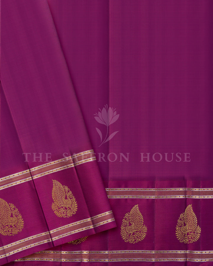 Deep Purple Checked Kanchivaram Silk Saree