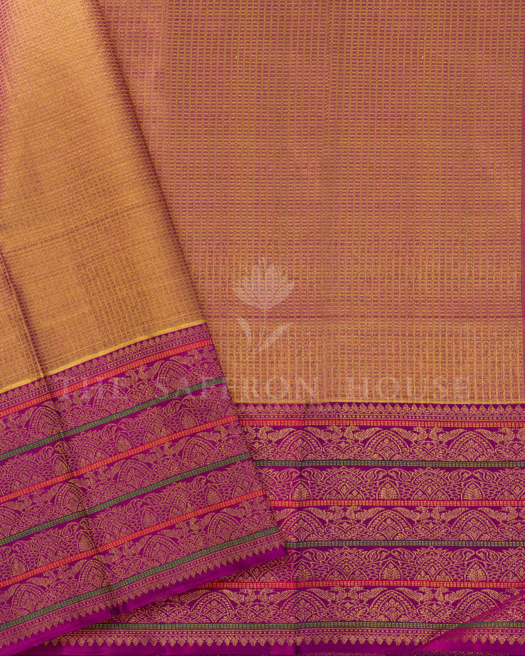 Gold & Magenta Korvai Kanchivaram Silk Saree