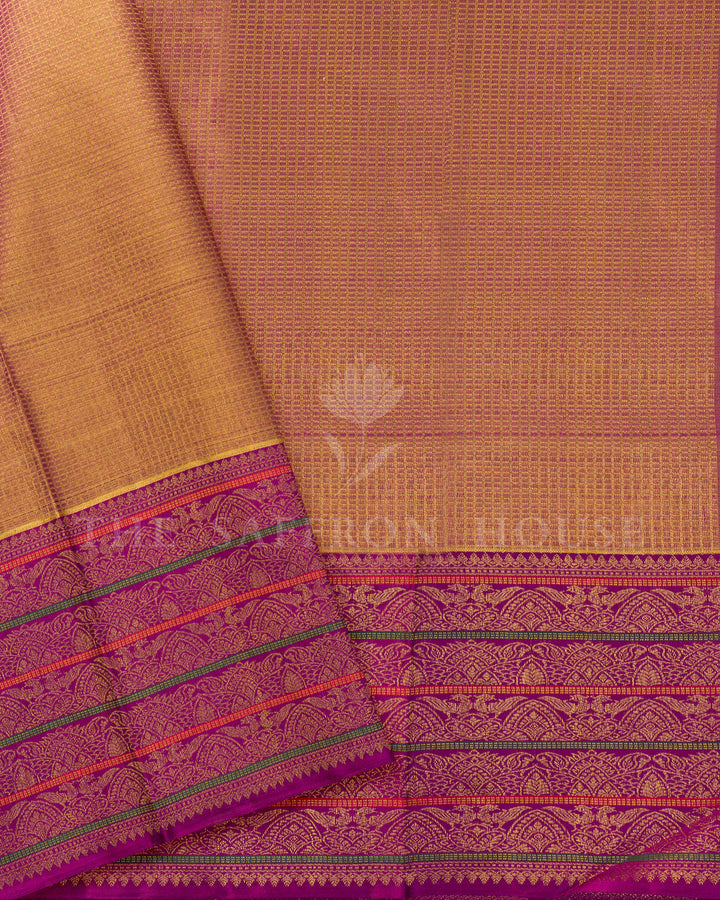 Gold & Magenta Korvai Kanchivaram Silk Saree