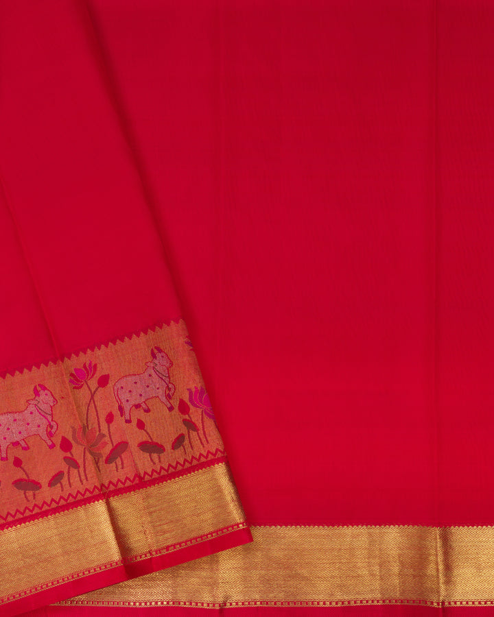 Chilli Red And Red With Gold Handwoven Kanjivaram Silk Saree - TSH250373-View5