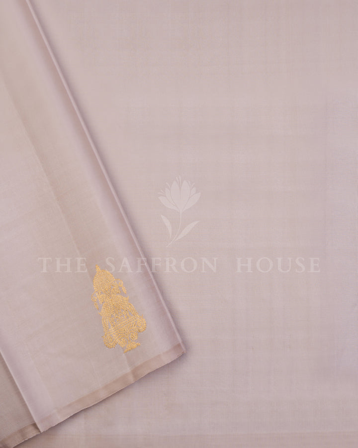 Handloom Borderless Kanjivaram Silk Saree in Magenta And Steel Grey - TSH250274