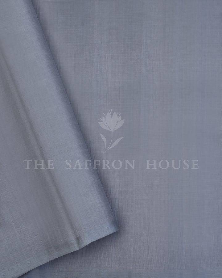 Handloom Eri Silk Saree in Indigo, Steel Grey And Yellow - TSH6064