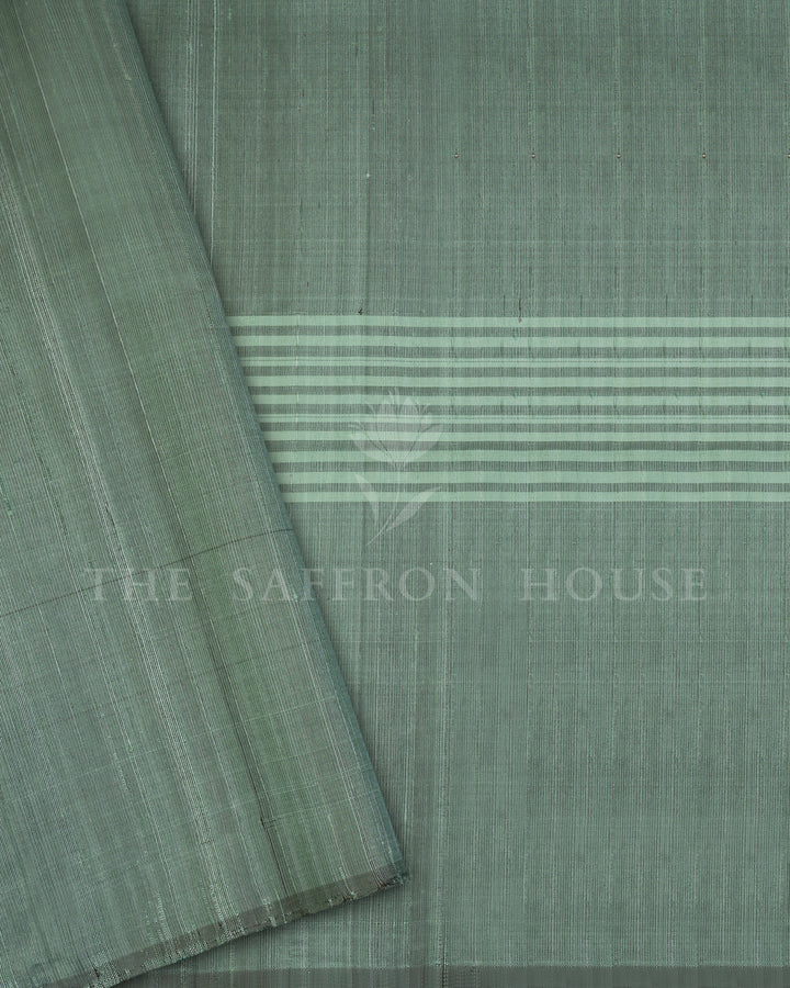 Handloom Soft Silk Saree in Charcoal Black And Sea Green - TSH6049