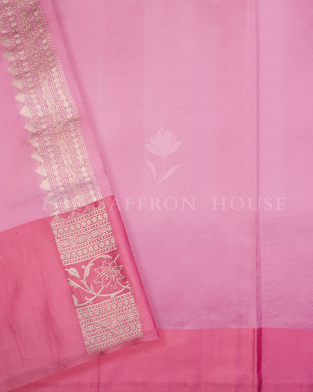 Rose Pink and Violet Floral Kora Banarasi Saree with Gold Zari