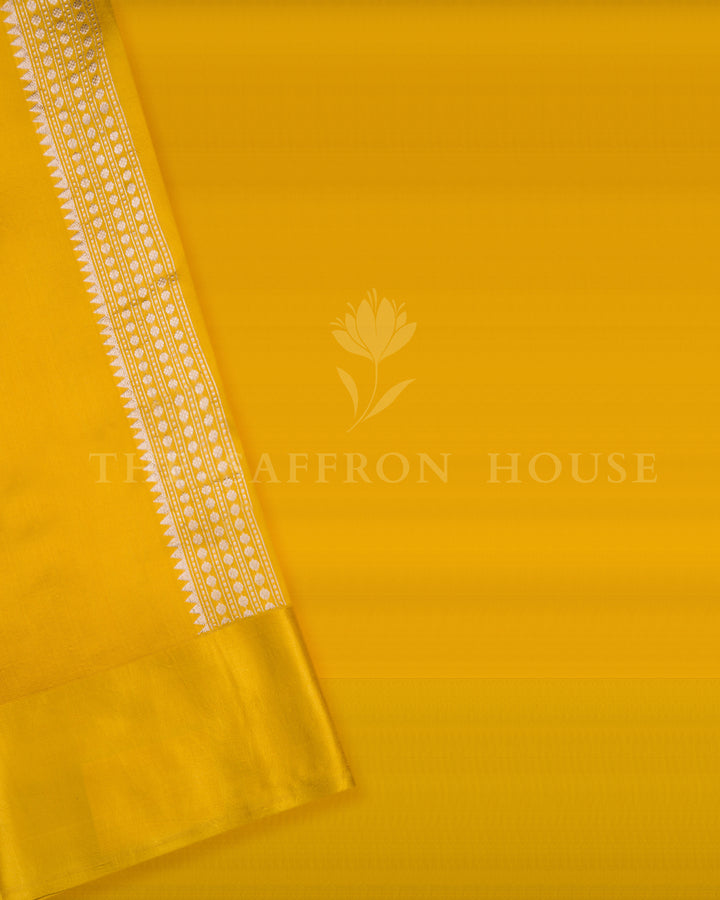 Marigold Yellow Kora Banarasi Saree with Silver Zari Floral Vines