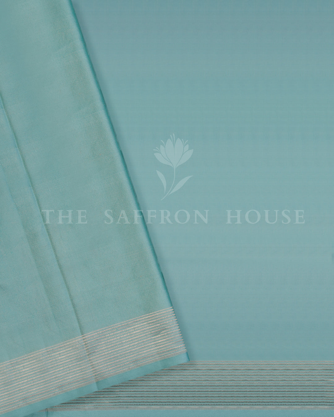 Aqua Blue Mashru Banarasi Saree with Zari Butis and Chevron Pallu