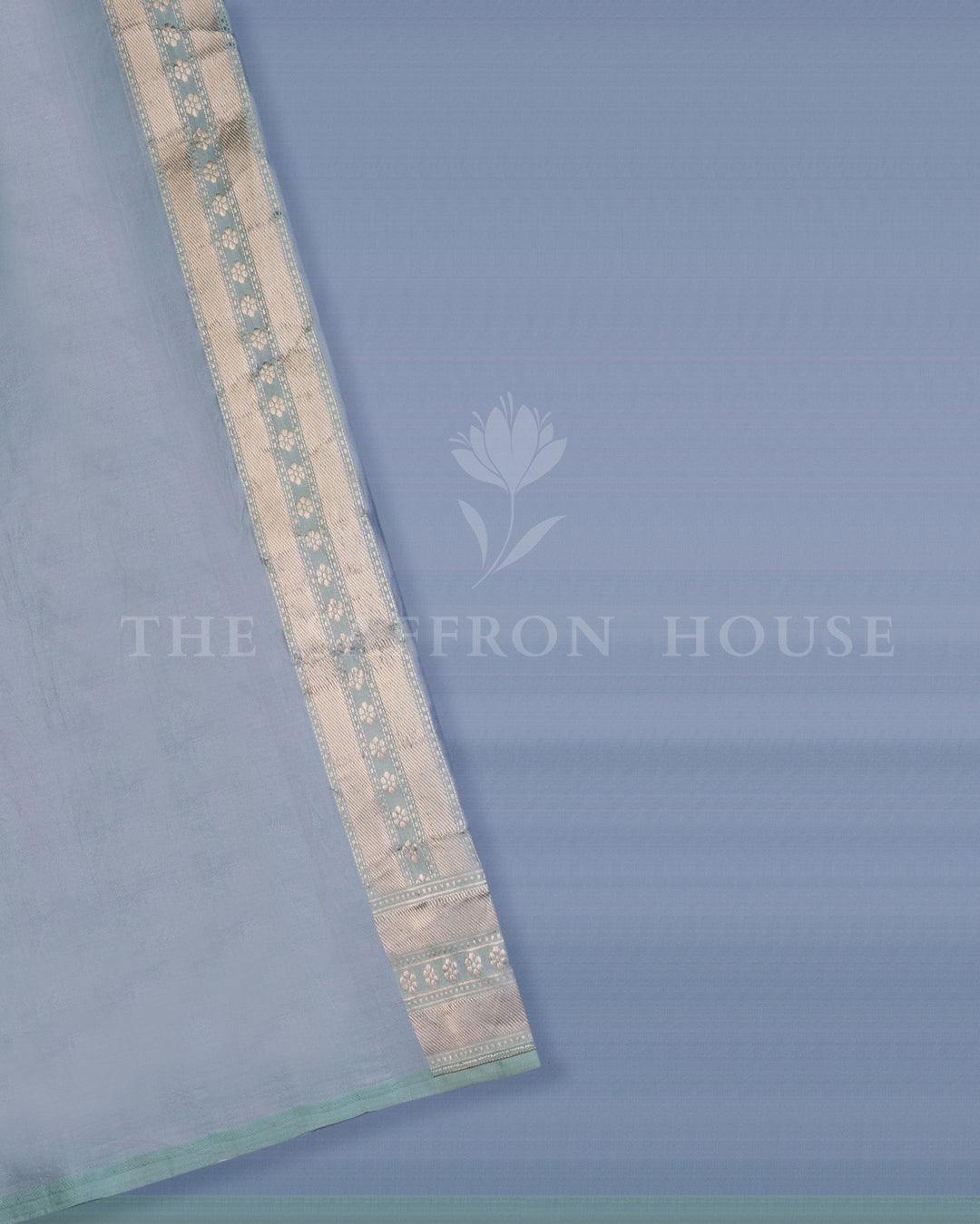 Icy Blue Mashru Banarasi Saree with Lilac Zari Floral Medallions