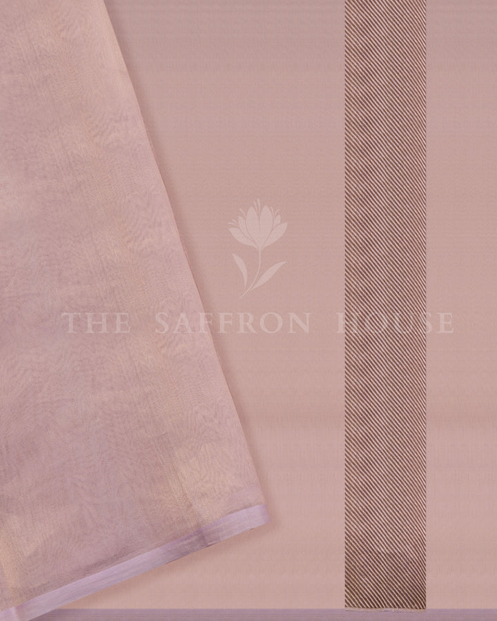 Pastel Lilac Kora Banarasi Saree with Multicolor Floral motifs and Zari Border